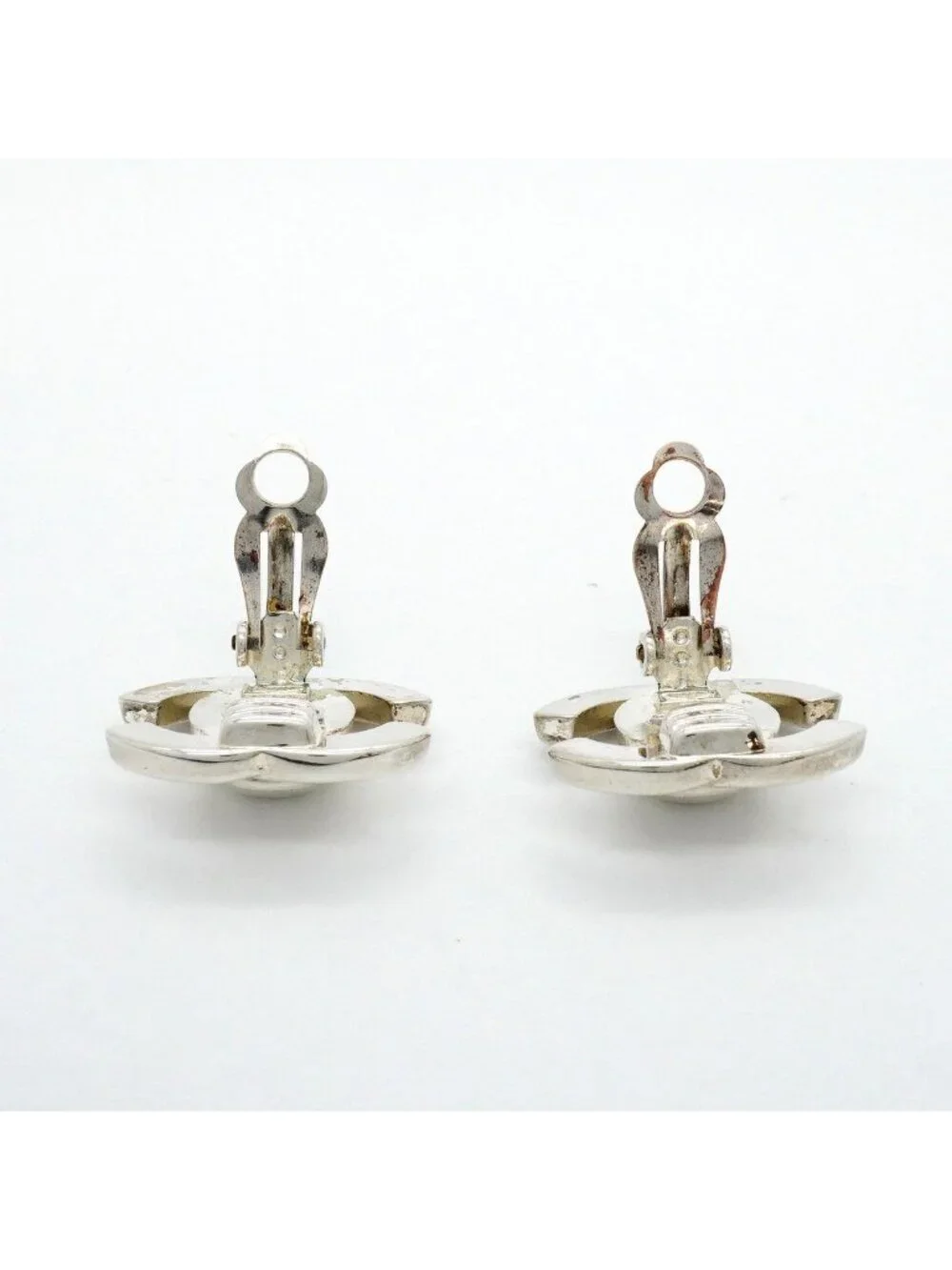 Chanel Earrings Vintage CC Logo Turnlock Metal Silver